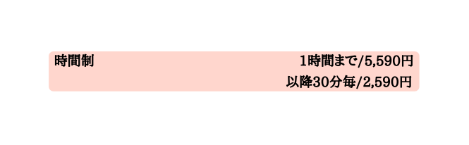 時間制 1時間まで 5 590円 以降30分毎 2 590円